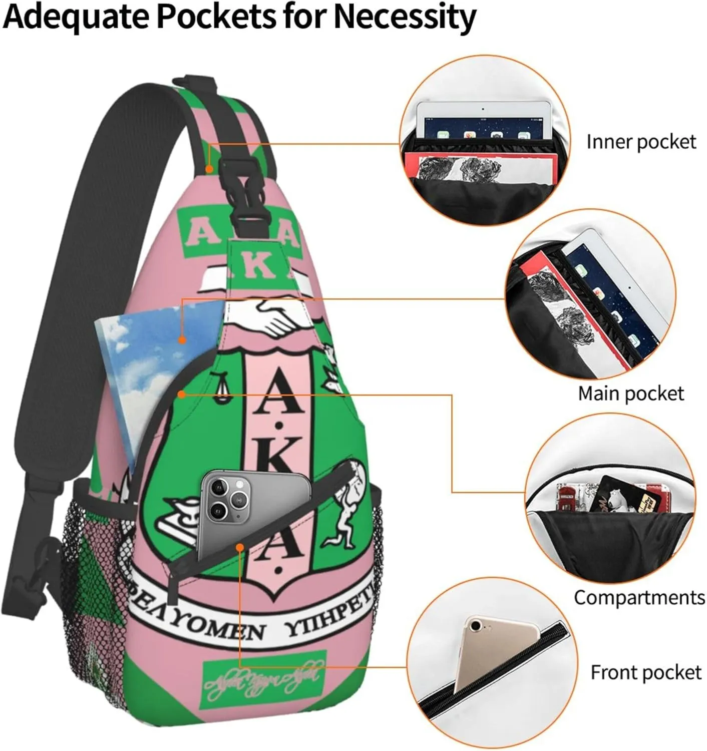 Sorority Gifts Unisex Crossbody Backpack Sling Bag chest bag for Hiking Traveling Outdoor Daypack
