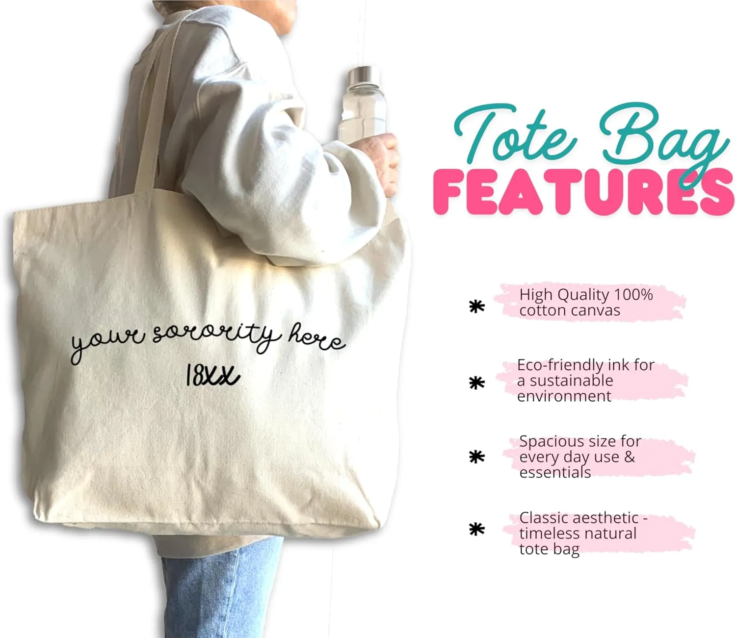Sorority Tote Bag - Personalized Canvas Greek Life Gift for Big Little, Bid Day, Recruitment, and Everyday Use