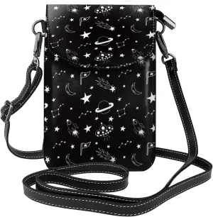 Space Flying Saucer Print Small Crossbody Bags for Women Leather Cell Phone Purses Mini Leather Shoulder Handbag Adjustable Strap