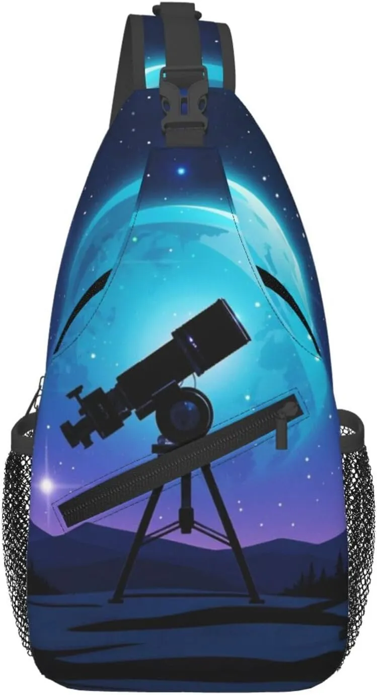 Space Galaxy with Telescope Print Men's and Women's Crossbody Bags, Casual and Fashionable Single Shoulder Backpacks,Suitable for Hiking Chest Bags