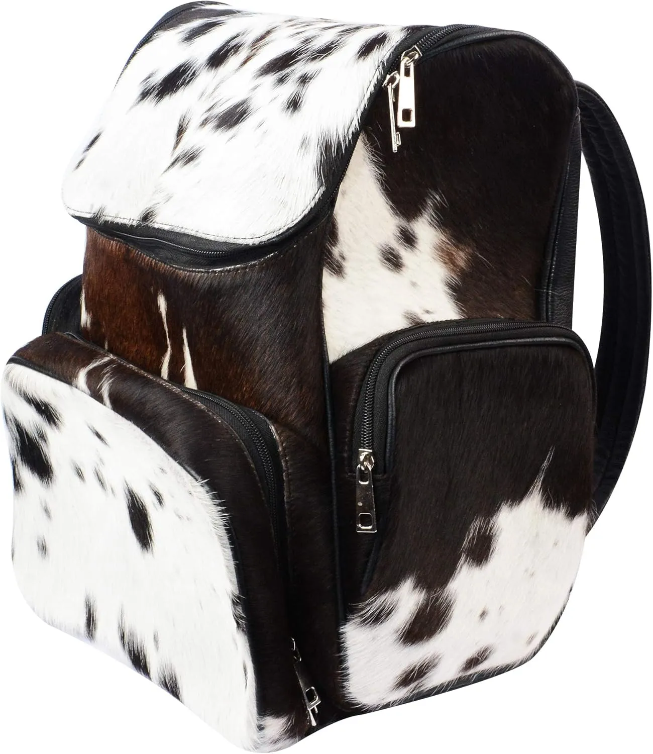 SpazeUp diaper bag - Cowhide Backpack Hair On Brown and White Knapsack Travel Shoulder Bag Dark Brown & White