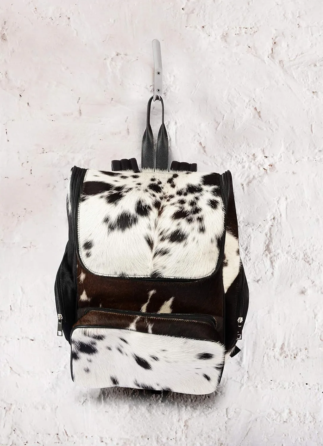 SpazeUp diaper bag - Cowhide Backpack Hair On Brown and White Knapsack Travel Shoulder Bag Dark Brown & White