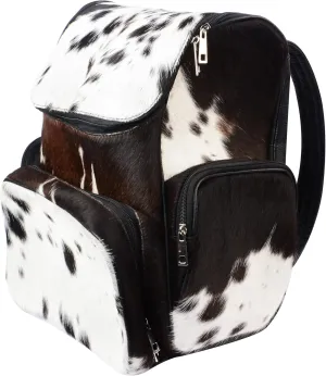 SpazeUp diaper bag - Cowhide Backpack Hair On Brown and White Knapsack Travel Shoulder Bag Dark Brown & White