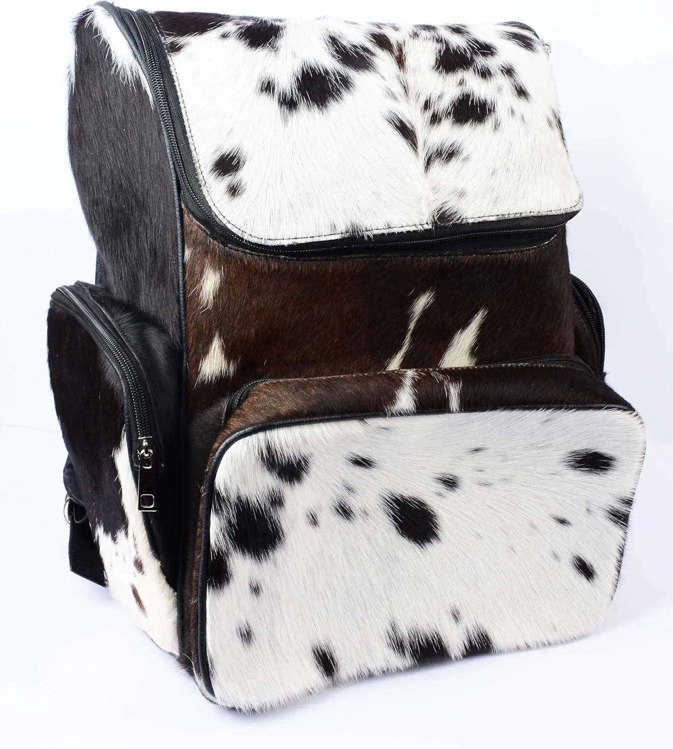 SpazeUp diaper bag - Cowhide Backpack Hair On Brown and White Knapsack Travel Shoulder Bag Dark Brown & White