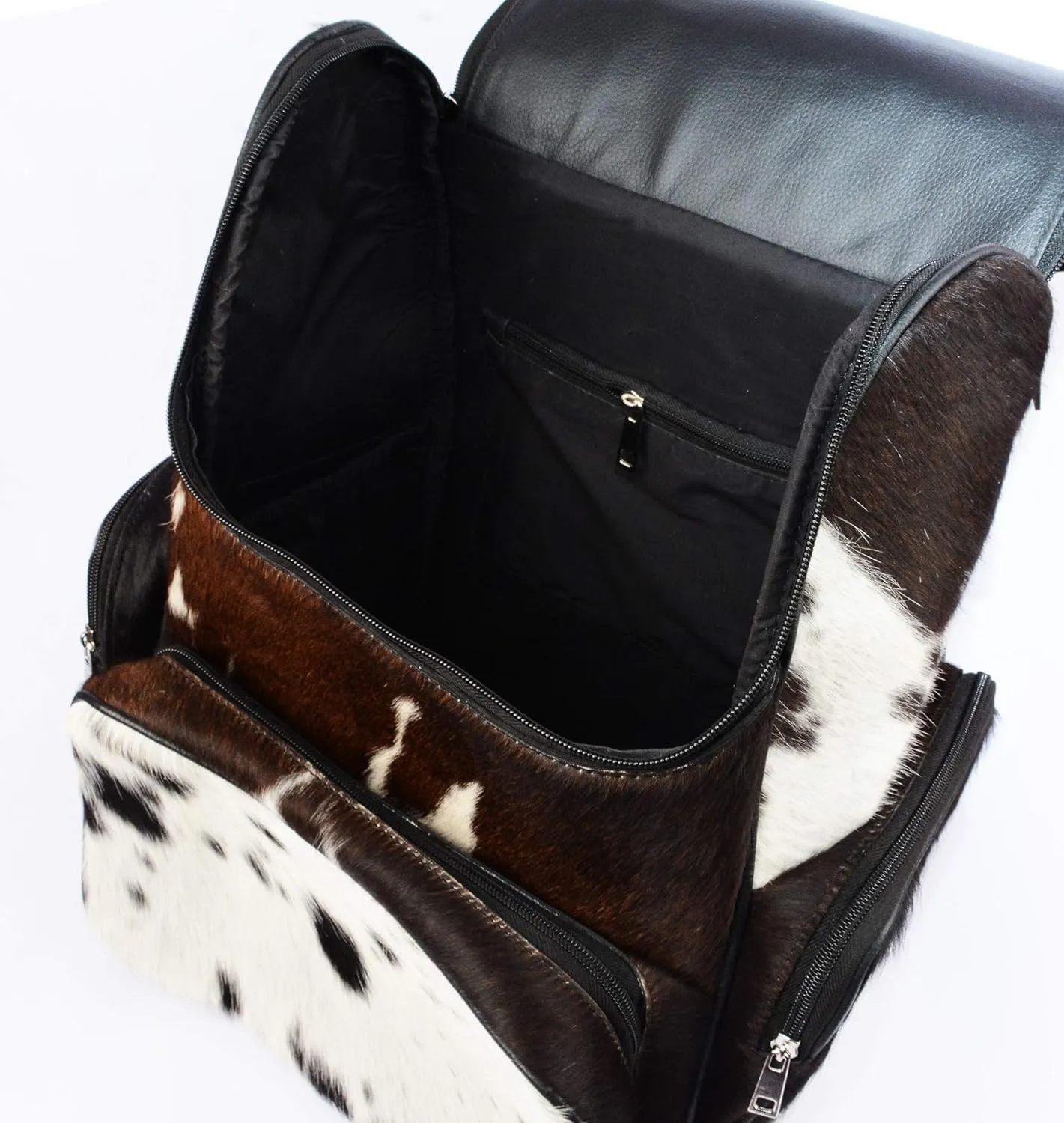 SpazeUp diaper bag - Cowhide Backpack Hair On Brown and White Knapsack Travel Shoulder Bag Dark Brown & White