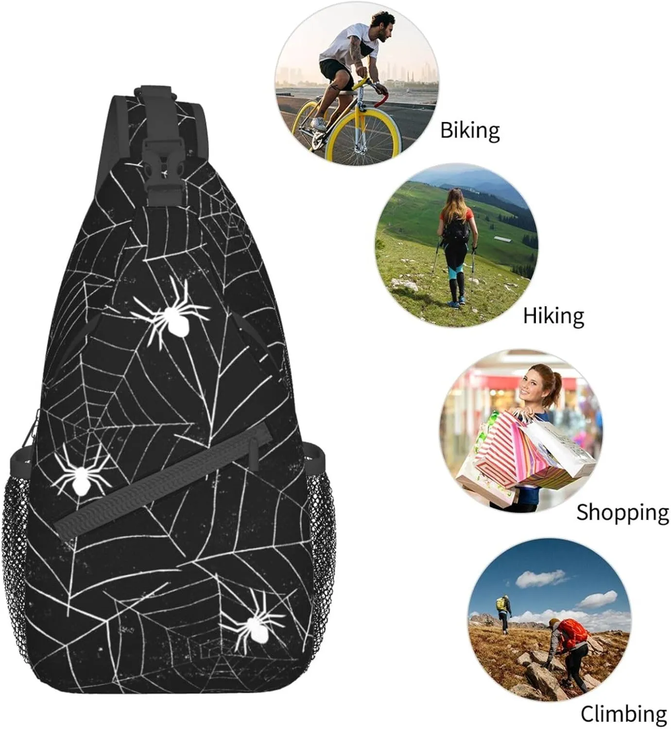 Spider Web Sling Bag for Women Men Seamless Spiderwebs Black and White Grunge Background Crossbody Chest Shoulder Bag Abstract Rough Urban Style Backpack Casual Gym Travel Hiking Daypack