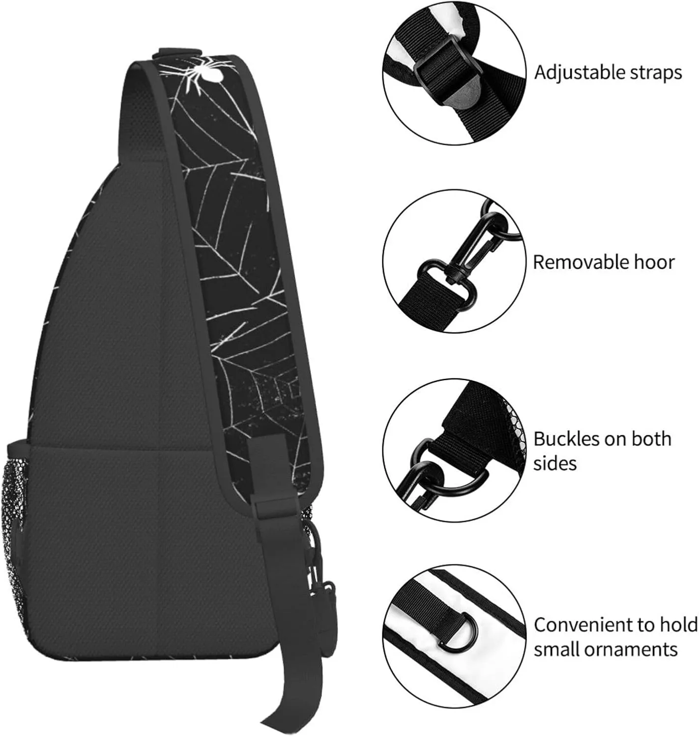 Spider Web Sling Bag for Women Men Seamless Spiderwebs Black and White Grunge Background Crossbody Chest Shoulder Bag Abstract Rough Urban Style Backpack Casual Gym Travel Hiking Daypack