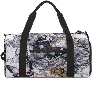 Sport Gym Duffel with Shoe Compartment Wet Pocket, Floral-pattern-design Shoulder Travel Bag for Women Men