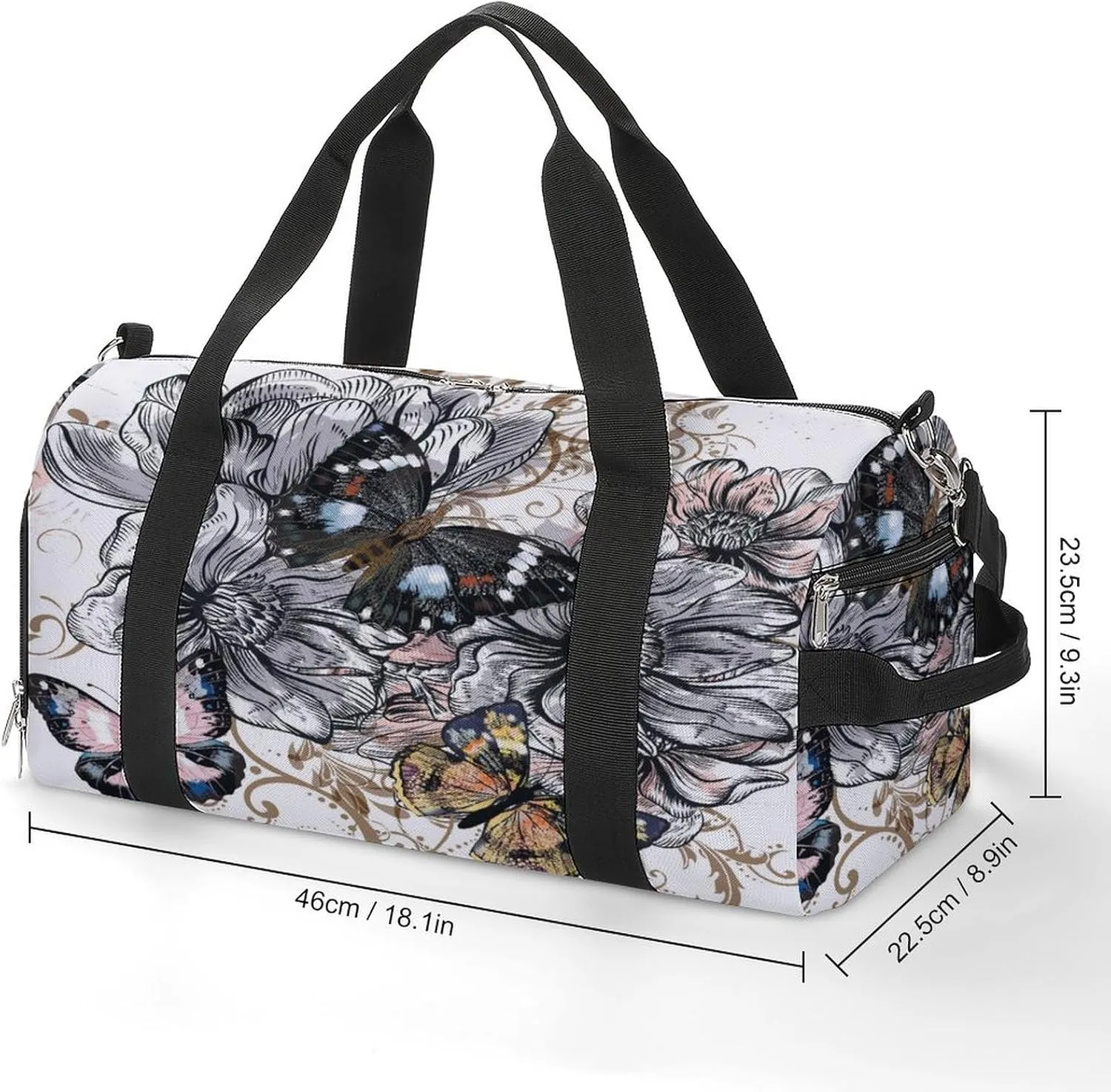 Sport Gym Duffel with Shoe Compartment Wet Pocket, Floral-pattern-design Shoulder Travel Bag for Women Men