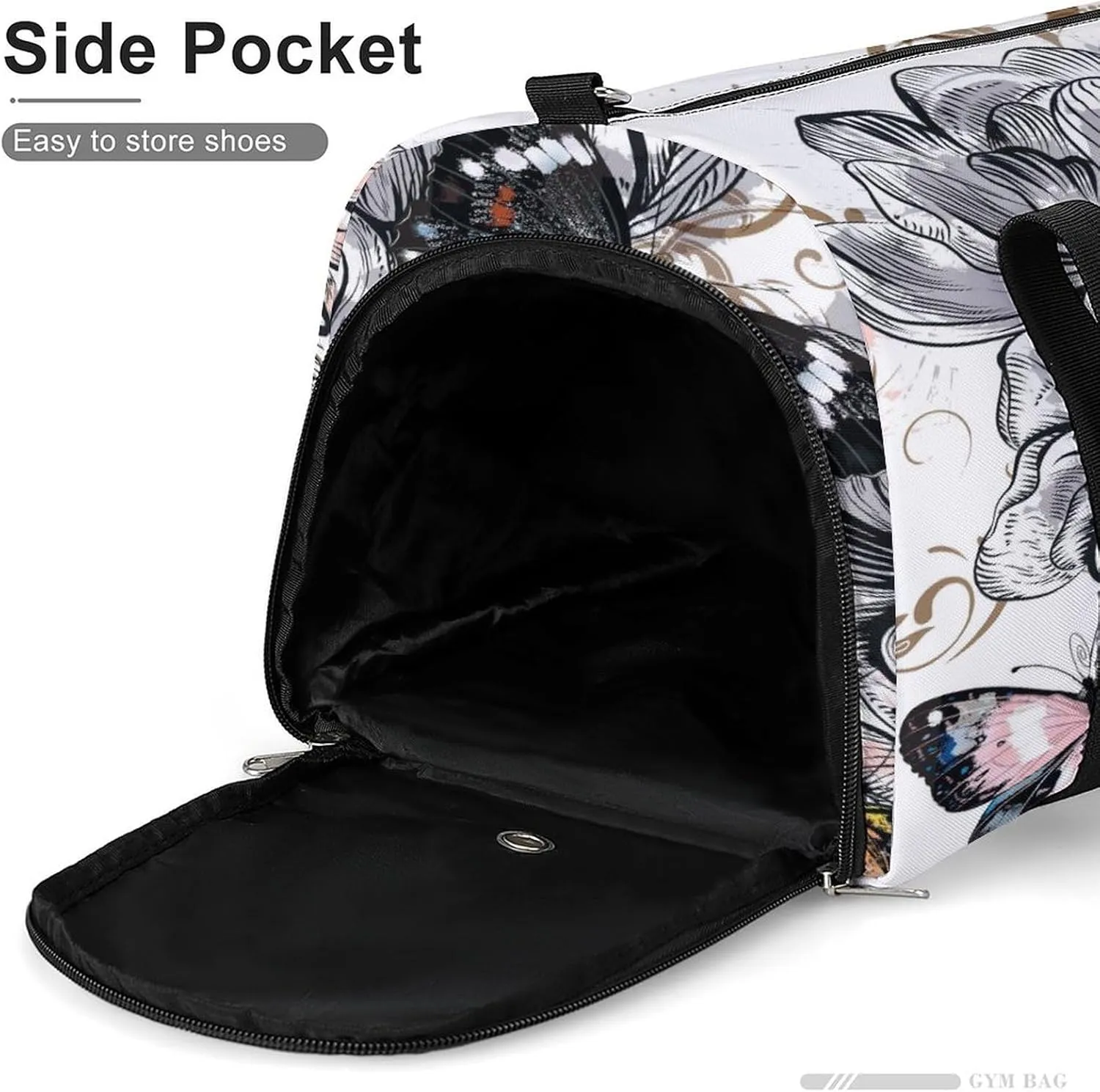 Sport Gym Duffel with Shoe Compartment Wet Pocket, Floral-pattern-design Shoulder Travel Bag for Women Men