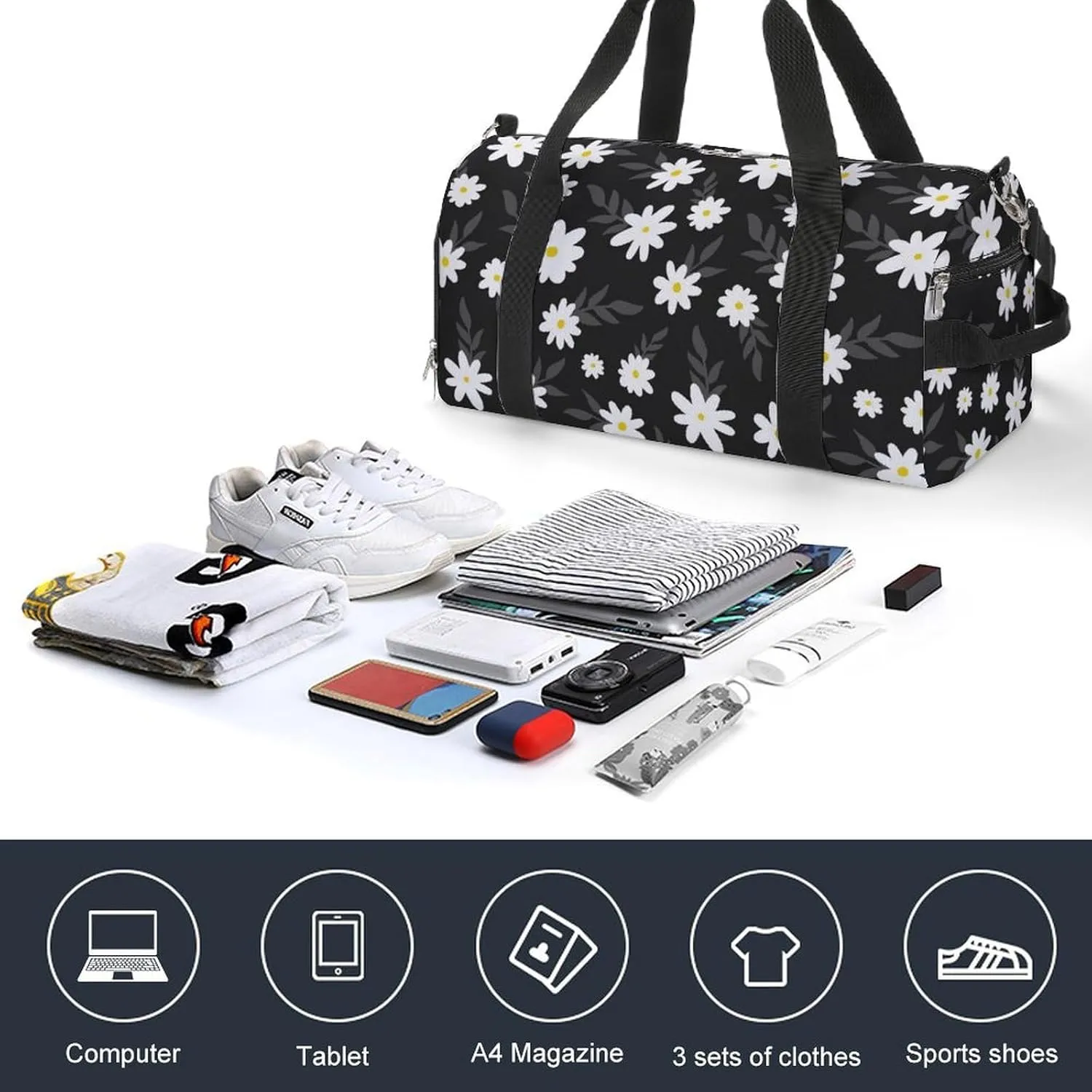 Sport Gym Duffel with Shoe Compartment Wet Pocket, Simple-flower-floral Shoulder Travel Bag for Women Men