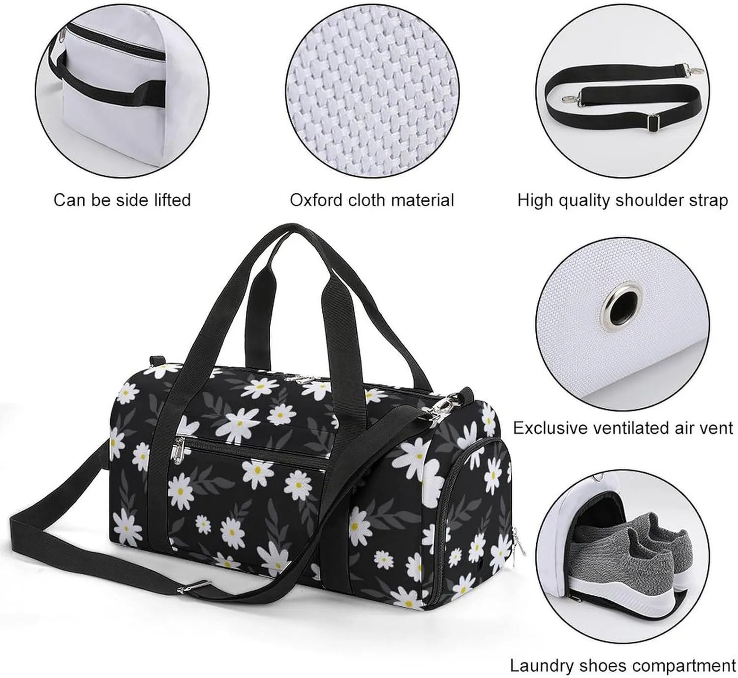 Sport Gym Duffel with Shoe Compartment Wet Pocket, Simple-flower-floral Shoulder Travel Bag for Women Men