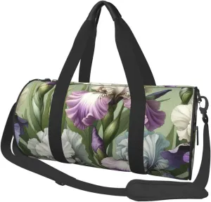 Sports Duffel Bag Delicate-Irises-Floral Foldable Travel Tote Bag Weekender Sleepover Carry On Bag