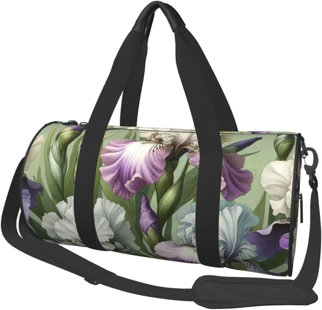 Sports Duffel Bag Delicate-Irises-Floral Foldable Travel Tote Bag Weekender Sleepover Carry On Bag