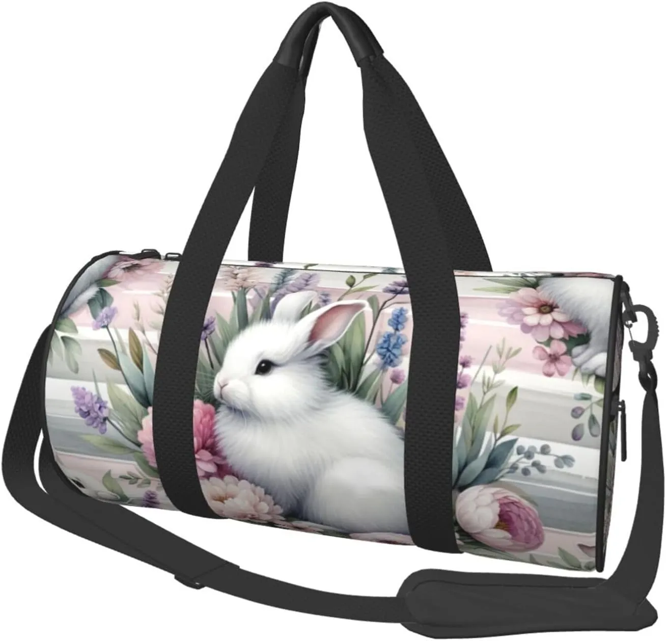 Sports Duffel Bag Easter-Rabbits-Floral Foldable Travel Tote Bag Weekender Sleepover Carry On Bag