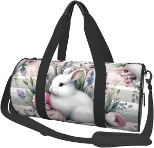 Sports Duffel Bag Easter-Rabbits-Floral Foldable Travel Tote Bag Weekender Sleepover Carry On Bag