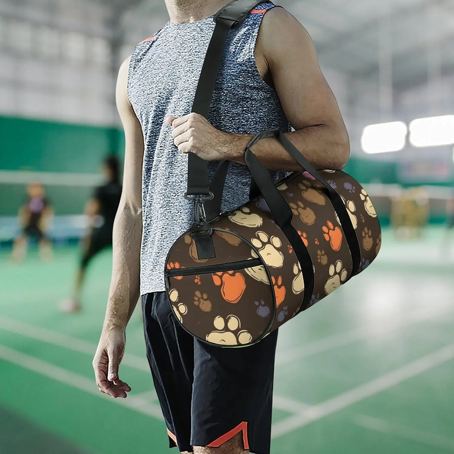 Sports Gym Bag for Women Men Travel Duffel Bag Tote Weekender Bag Dog Paws Print Carry on Overnight Bag for Travel Swimming Fitness Workout Sports Duffle Bag