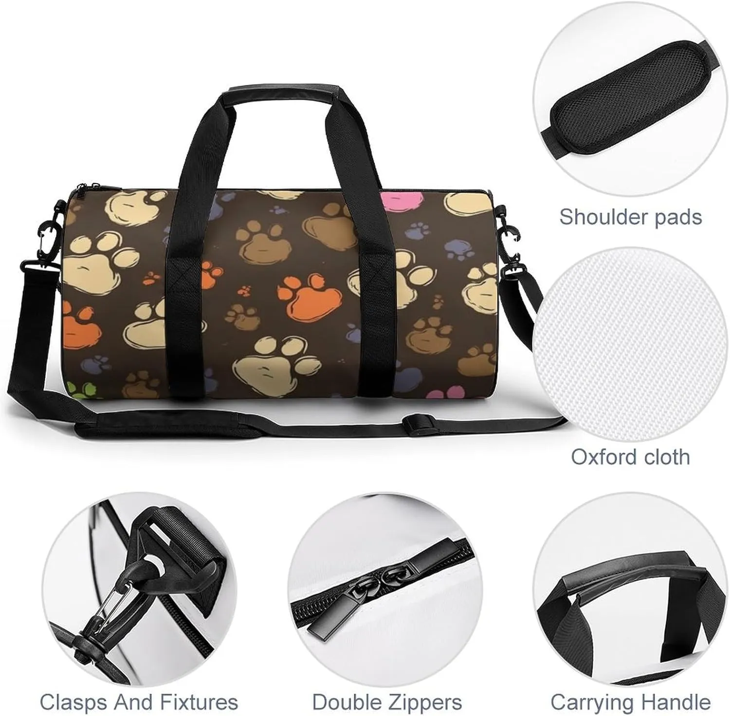 Sports Gym Bag for Women Men Travel Duffel Bag Tote Weekender Bag Dog Paws Print Carry on Overnight Bag for Travel Swimming Fitness Workout Sports Duffle Bag