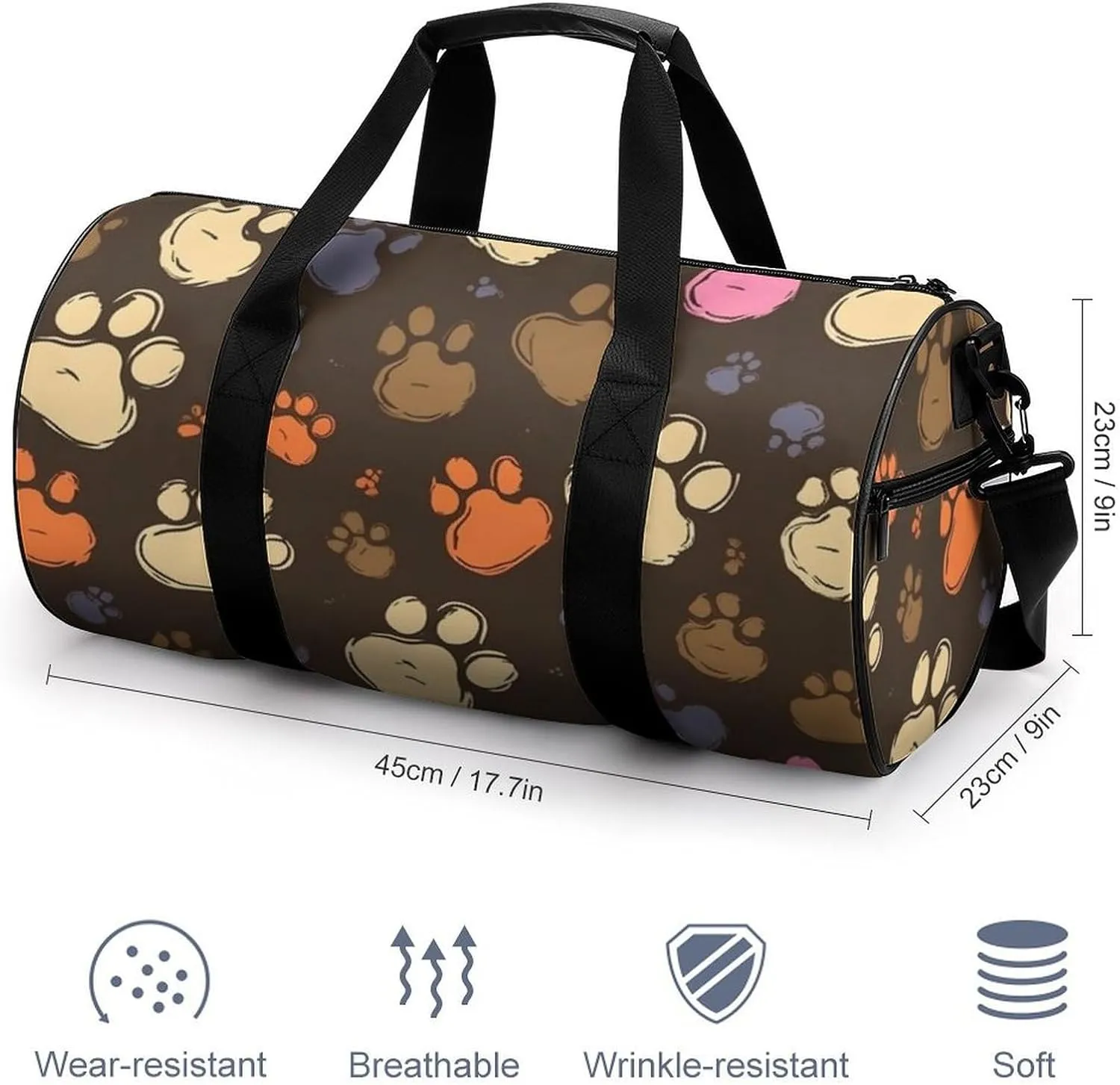 Sports Gym Bag for Women Men Travel Duffel Bag Tote Weekender Bag Dog Paws Print Carry on Overnight Bag for Travel Swimming Fitness Workout Sports Duffle Bag
