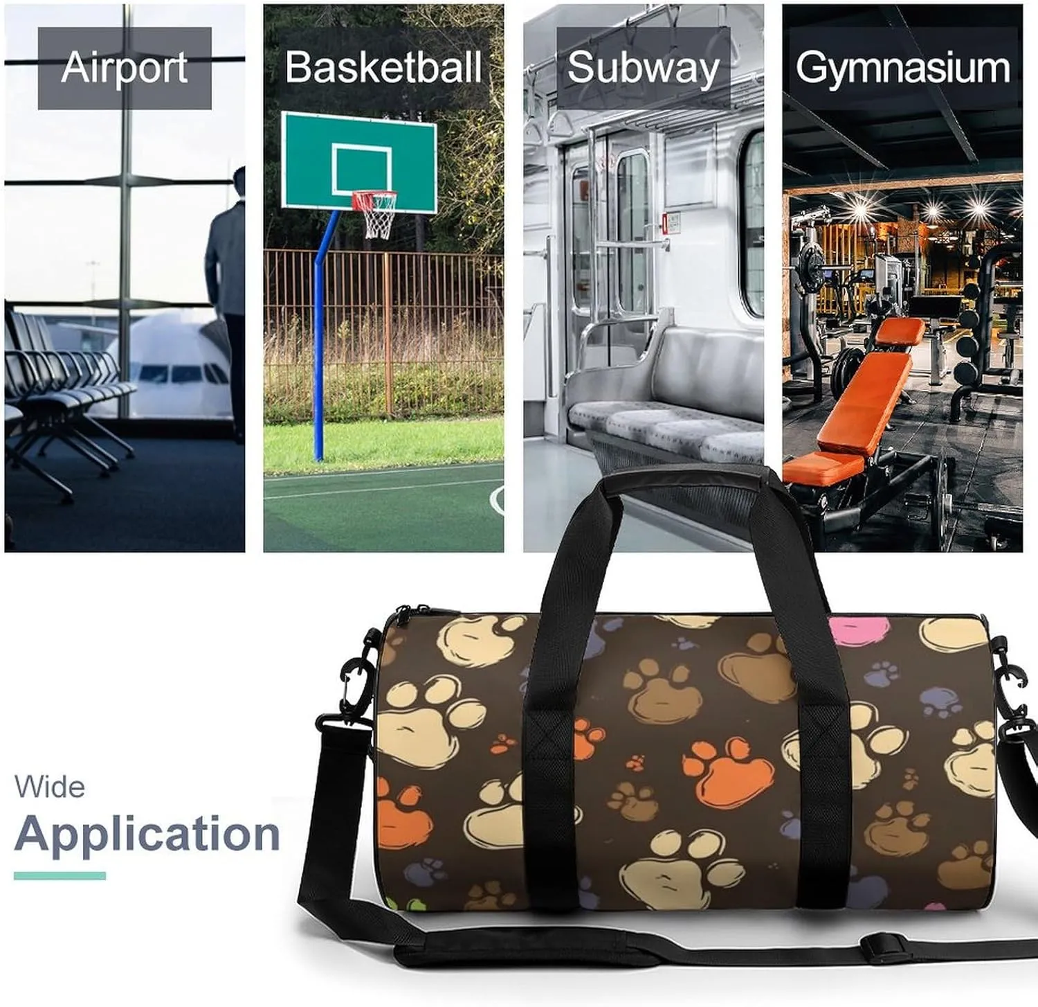 Sports Gym Bag for Women Men Travel Duffel Bag Tote Weekender Bag Dog Paws Print Carry on Overnight Bag for Travel Swimming Fitness Workout Sports Duffle Bag
