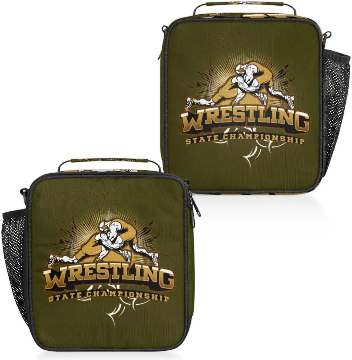 Sports Wrestling Insulated Lunch Box, Reusable Cooler Tote Lunch Bags for Men Women, Portable Leakproof Square Meal Bag for Work Travel Picnic Hiking Daytrip