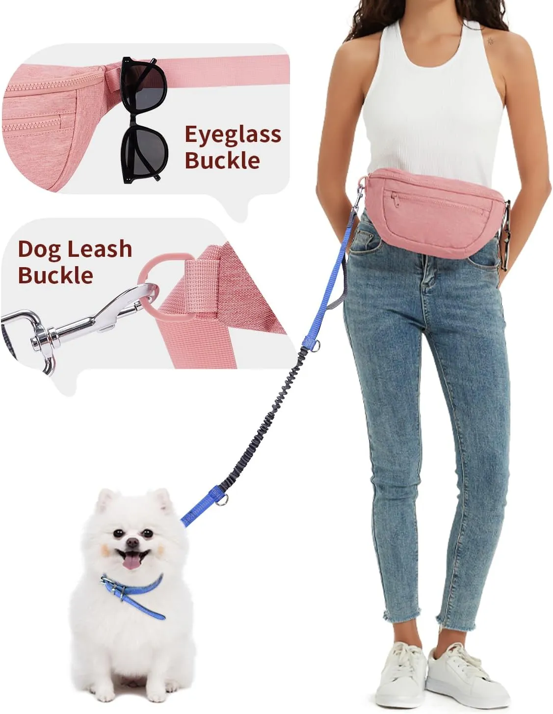 sportsnew Fanny Pack for Women Men,Waist Bag Pack with Extra Extension Belt, Water Resistant Fashion Crossbody Belt Bags for Travel Walking Running Hiking, Pink Patent Pending