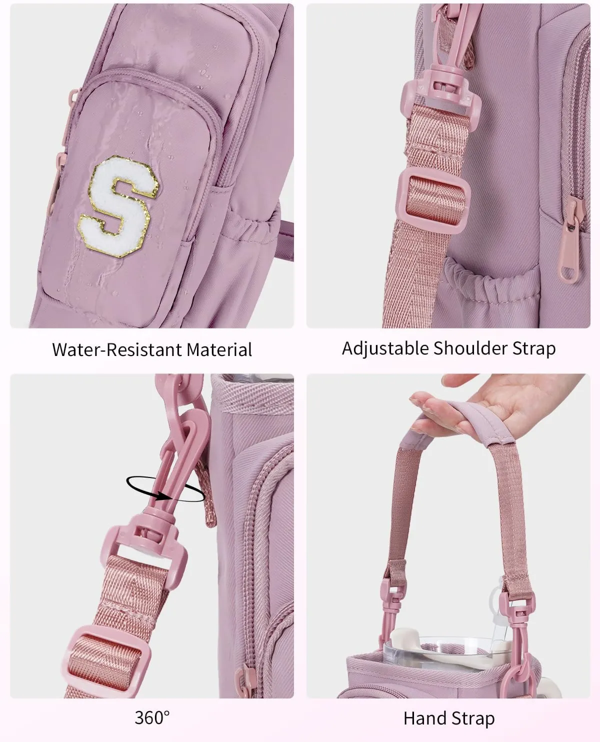 sportsnew Gifts for Mom Water Bottle Carrier Bag for Stanley Brumate era 40 oz Tumbler with Phone Pocket Personalized Initial Water Bottle Holder with Strap & Straw Toppers Stanley Cup Accessories