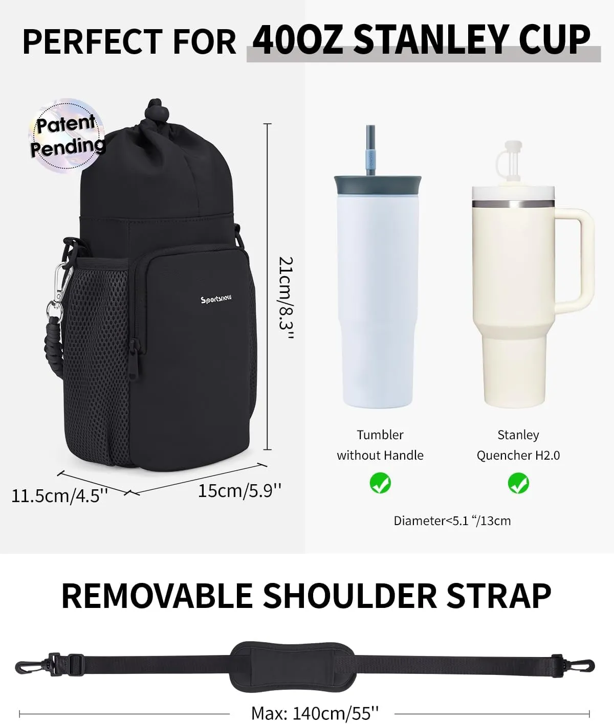 sportsnew Water Bottle Bag Holder Fit for 30/40oz Stanley Brumate era Simple Modern and 32/40/64 oz Without Handle Bottle