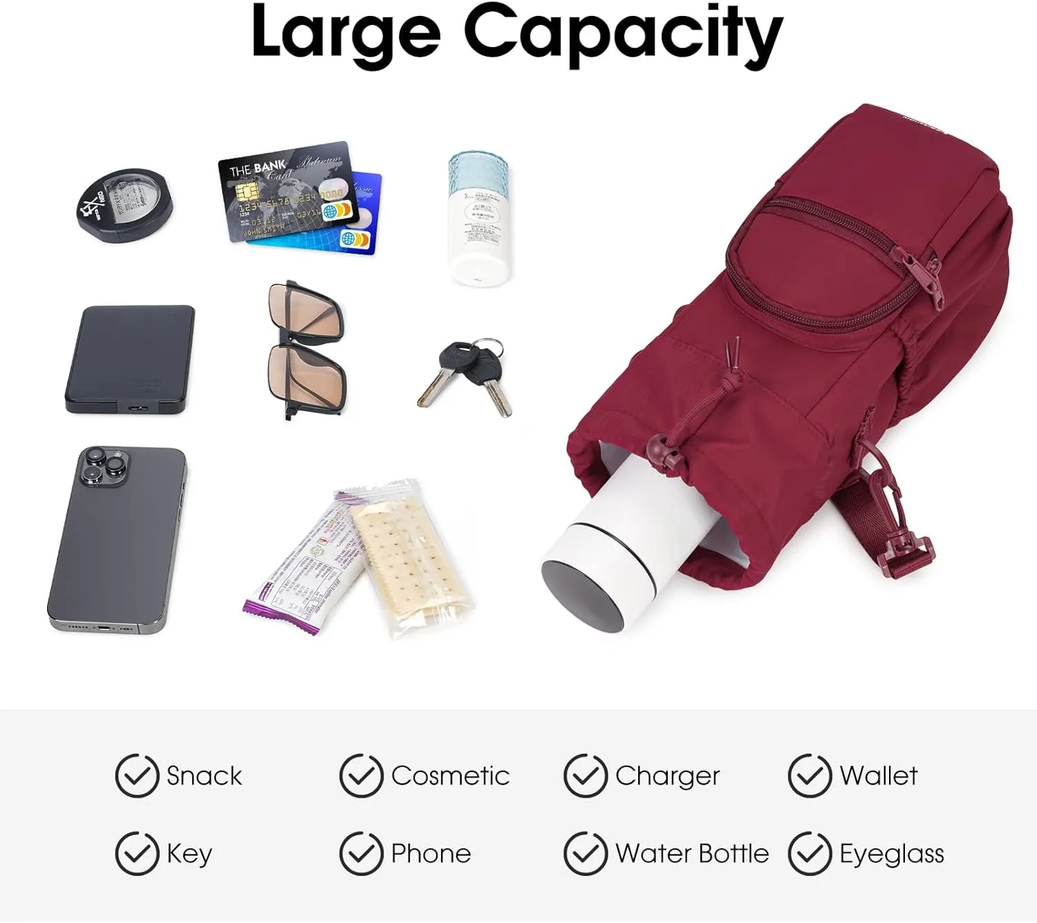 sportsnew Water Bottle Holder with Strap 32oz 40oz Insulated Water Bottle Carrier Sling Bag with Phone Pocket Crossbody