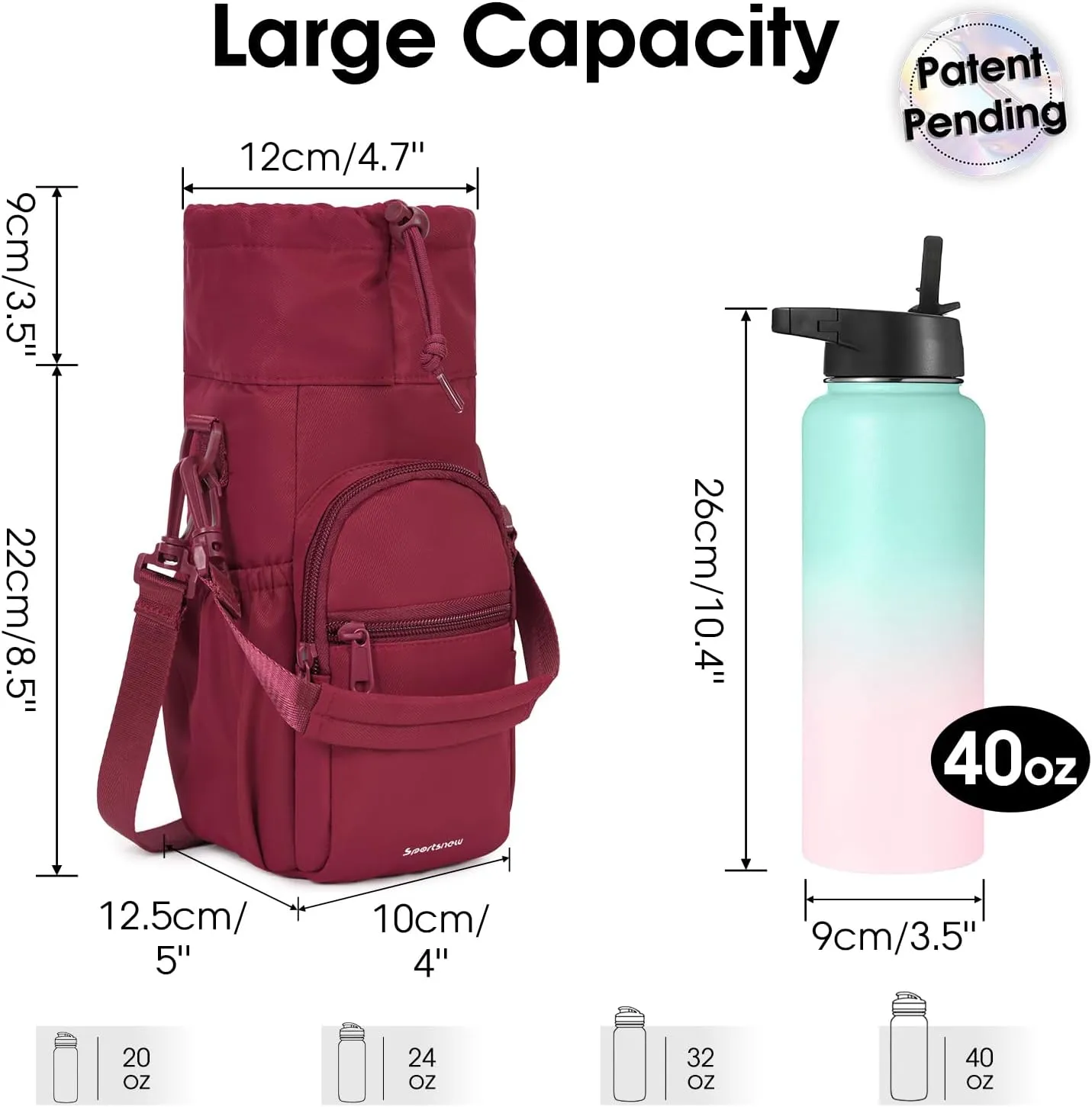 sportsnew Water Bottle Holder with Strap 32oz 40oz Insulated Water Bottle Carrier Sling Bag with Phone Pocket Crossbody