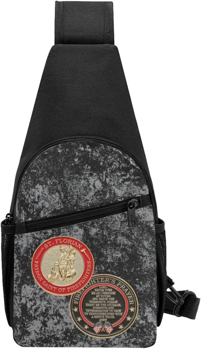 St Florian Patron Saint of Firefighters with Hero's Sling Bag Crossbody Backpack Shoulder Casual Daypack Bags for Men Women