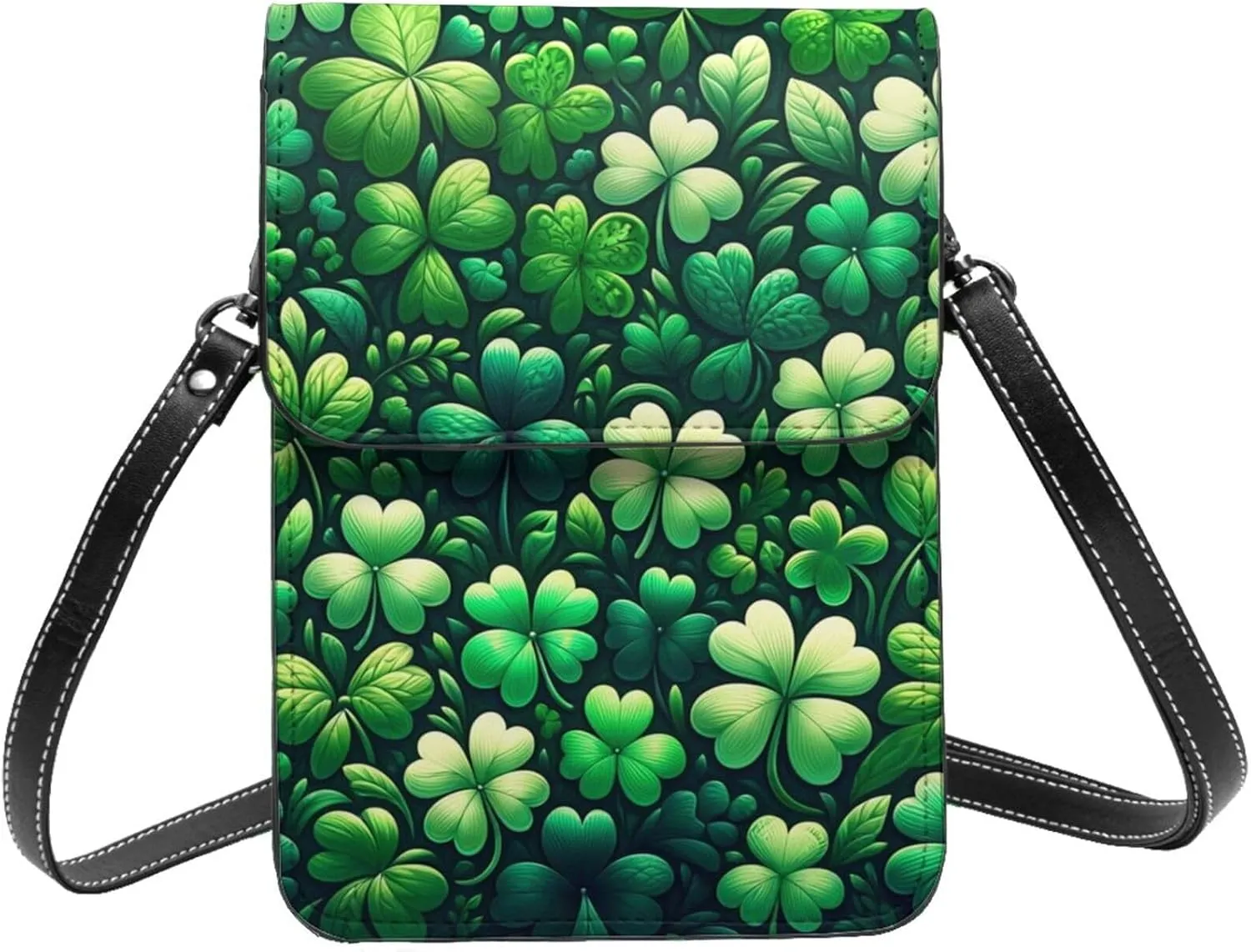 St-Patricks-Luck-Shamrock Microfiber Pu Leather Crossbody Phone Bag, Portable Shoulder Phone Wallet