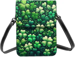 St-Patricks-Luck-Shamrock Microfiber Pu Leather Crossbody Phone Bag, Portable Shoulder Phone Wallet