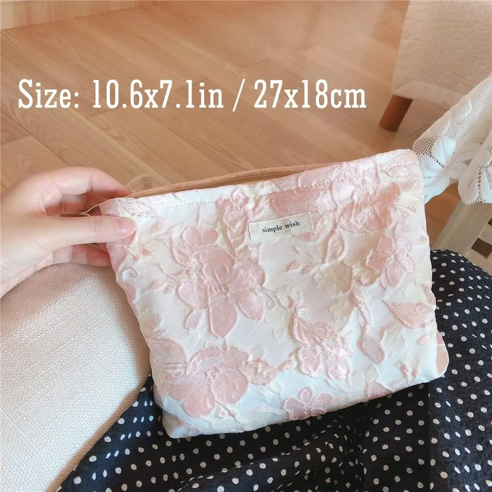 STARDW Aesthetic Floral Makeup Bag Cute Small Cosmetic Bags for Women Girls, Travel Toiletry Bag Large Capacity Zipper Makeup Pouch, Purse Organizer Pouches