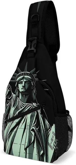 Statue of Liberty Pattern Sling Bag Crossbody Chest Bag Casual Shoulder Backpack Sport Travel Hiking Daypack for Women Men