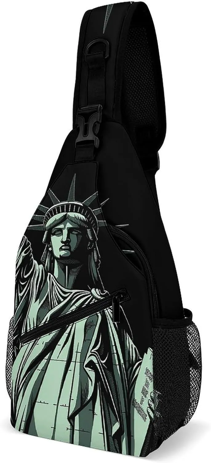 Statue of Liberty Pattern Sling Bag Crossbody Chest Bag Casual Shoulder Backpack Sport Travel Hiking Daypack for Women Men