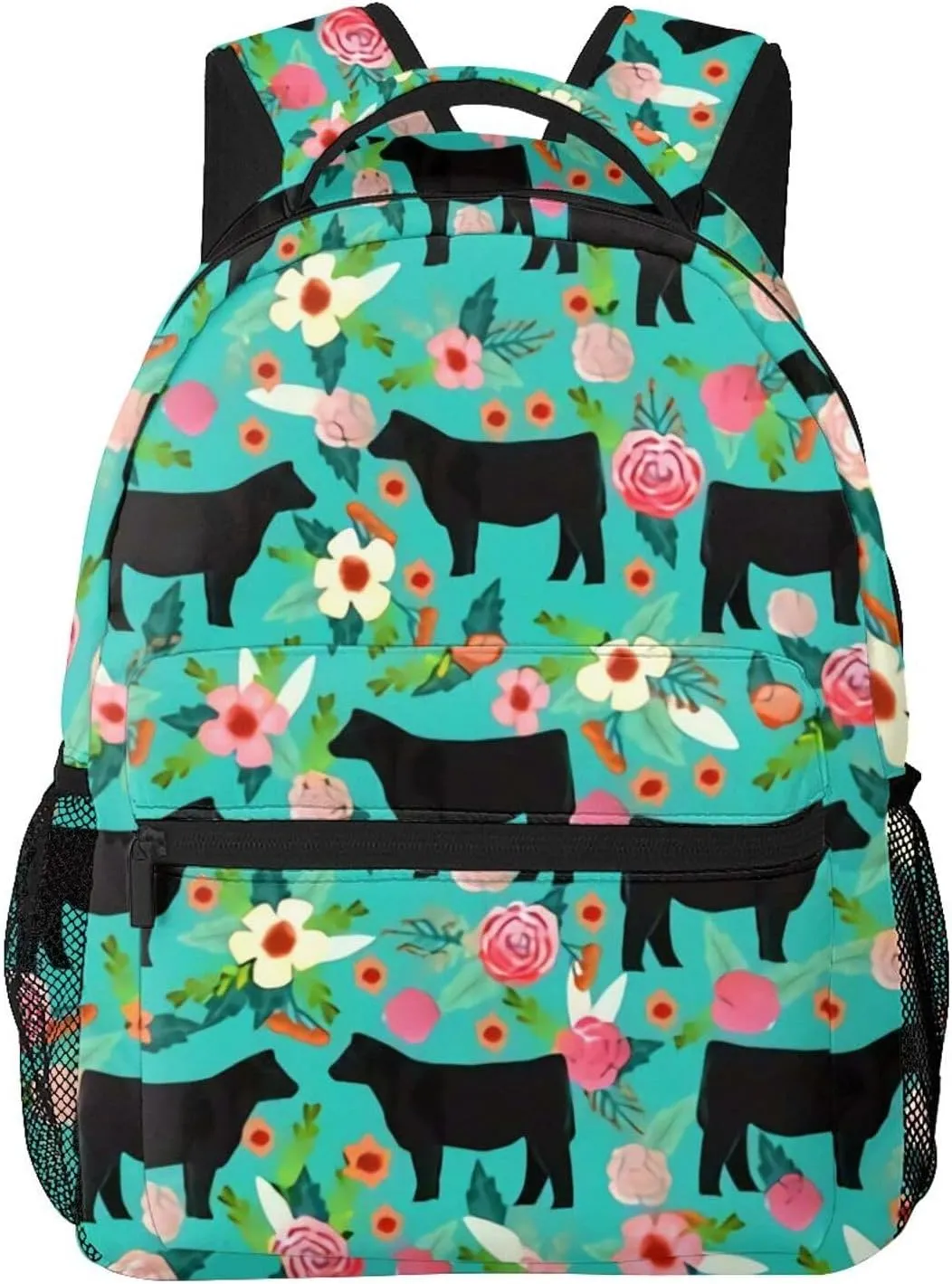 Steer Floral Show Steer Cows Farm Barn Florals Backpack Laptop Backpack Sports Travel Shoulder bag Light casual backpack