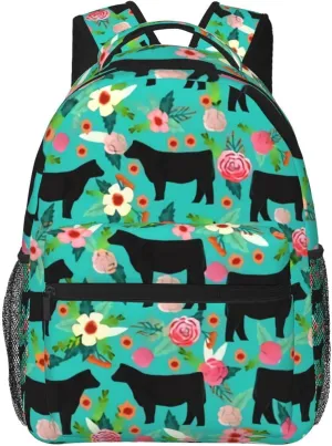 Steer Floral Show Steer Cows Farm Barn Florals Backpack Laptop Backpack Sports Travel Shoulder bag Light casual backpack