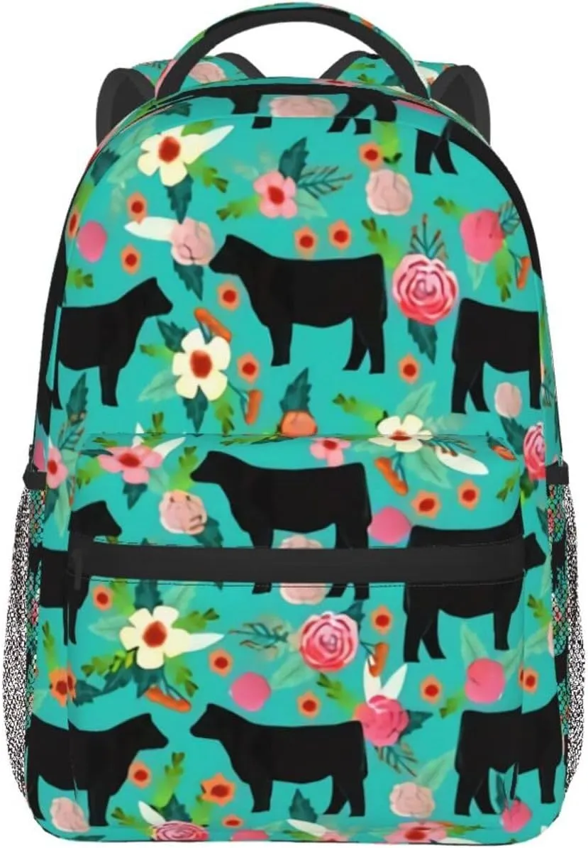 Steer Floral Show Steer Cows Farm Barn Florals Backpack Laptop Backpack Sports Travel Shoulder bag Light casual backpack