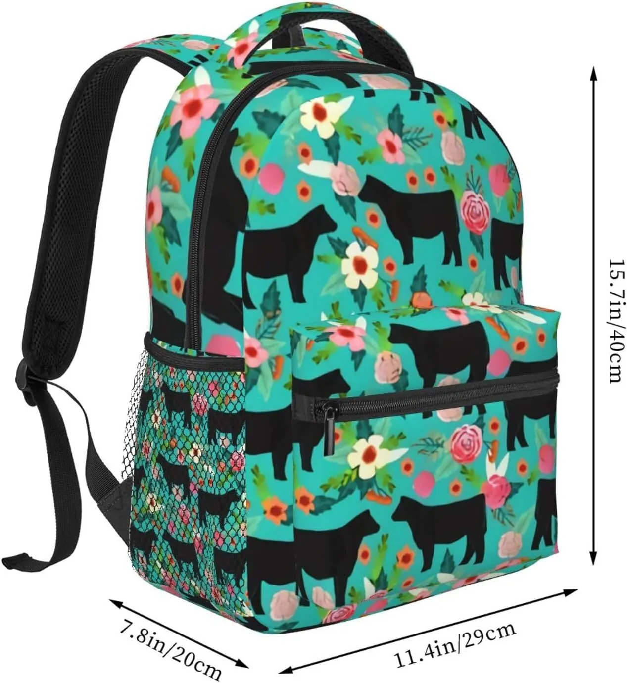 Steer Floral Show Steer Cows Farm Barn Florals Backpack Laptop Backpack Sports Travel Shoulder bag Light casual backpack