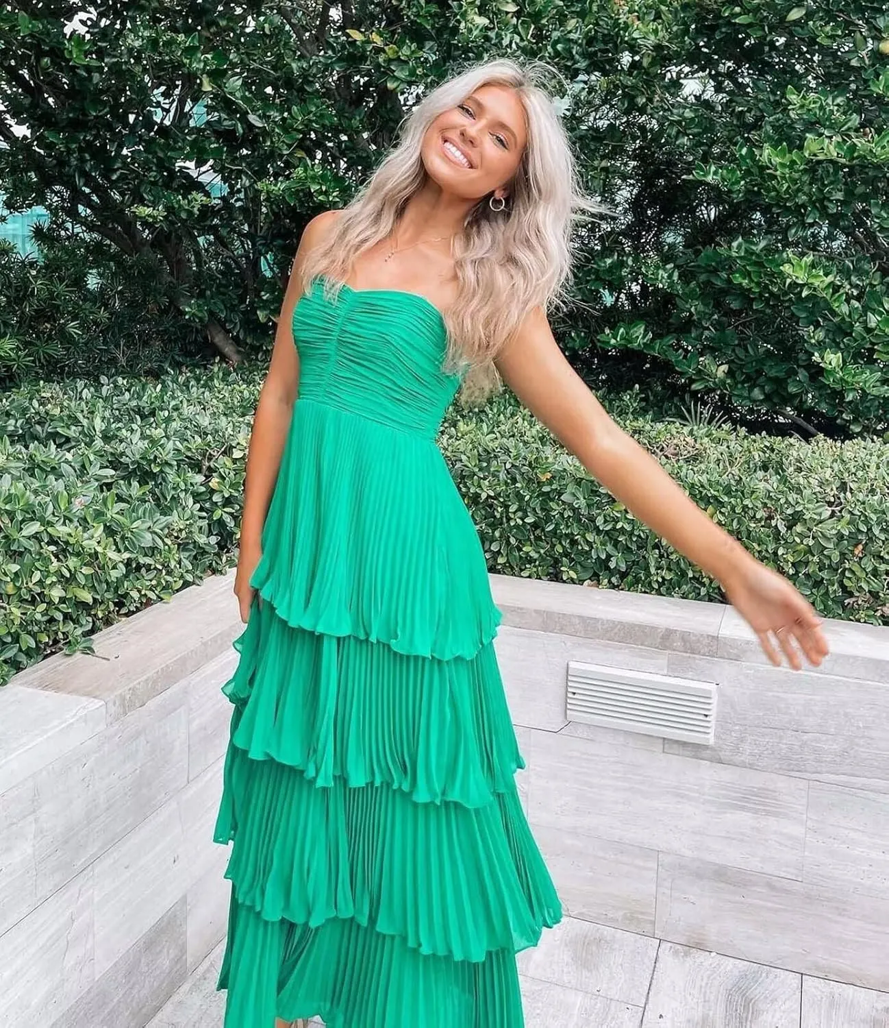 Strapless Ruffle Bridesmaid Dresses for Wedding Long Tiered Prom Dress Flowy Floral Chiffon Formal Evening Gowns