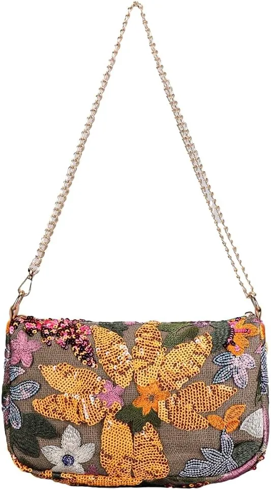 Straw Beach Bag for Women Chic Mesh Chain Purse Summer Sequin Floral Shoulder Crossbody Bag Small Multi Color Purse 2025