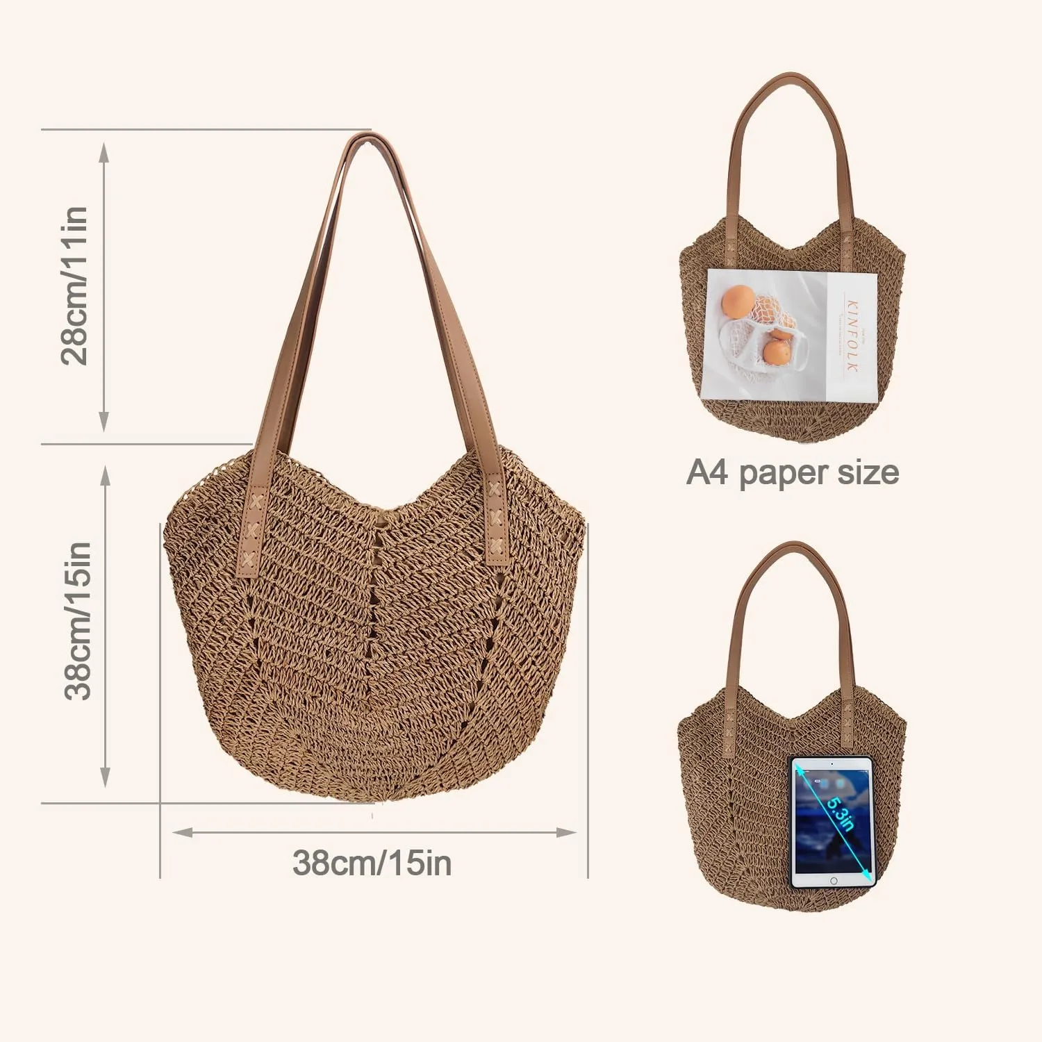 Straw Beach Tote Bag, Large Capacity Boho Woven Bags, Summer Beach Clutches Bags for Women