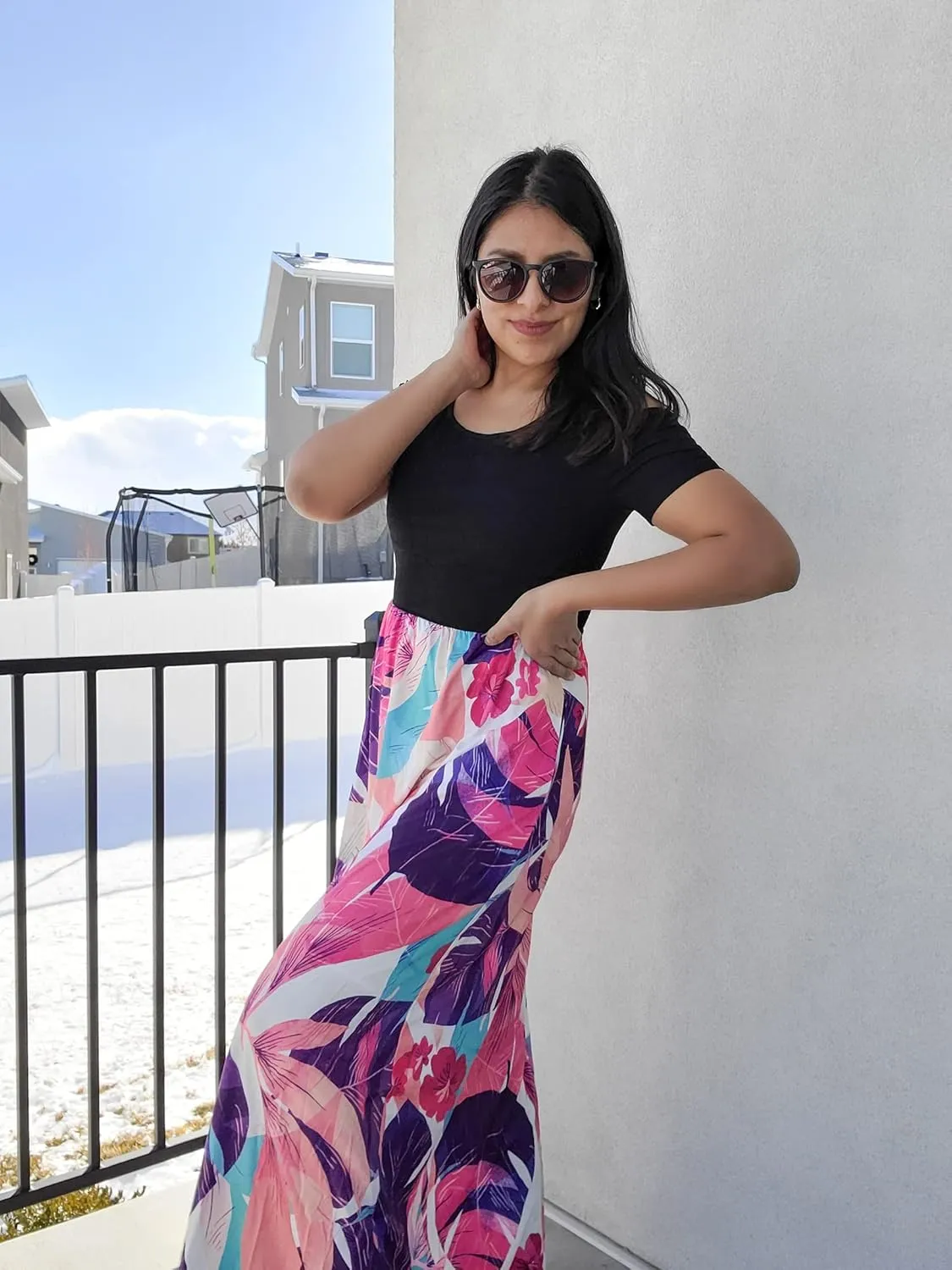 STYLEWORD Women's 2025 Summer Maxi Long Dresses Cold Shoulder Sundress with Pocket