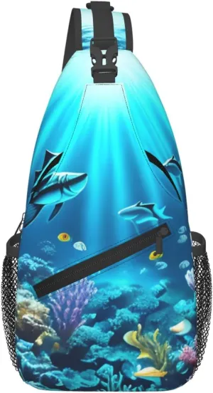 Submarine Coral Rays Patterned crossbody chest bag, casual hiking shoulder bag, travel crossbody backpack for men and women