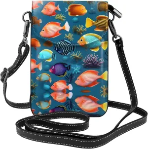 Submarine reef fish Pattern Leather Crossbody Flap Phone Bag - Versatile Gift for Women Walking, Camping, Shopping, and Travel