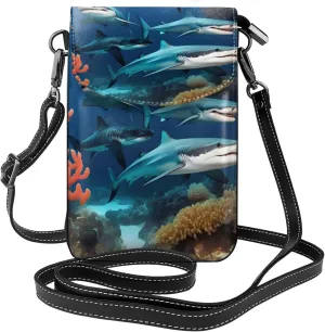 Submarine Shark Coral Zippered Crossbody Bag, Women'S Shoulder Bag With Card Slot, &Removable Shoulder Strap, 7.6 X 4.9 In.