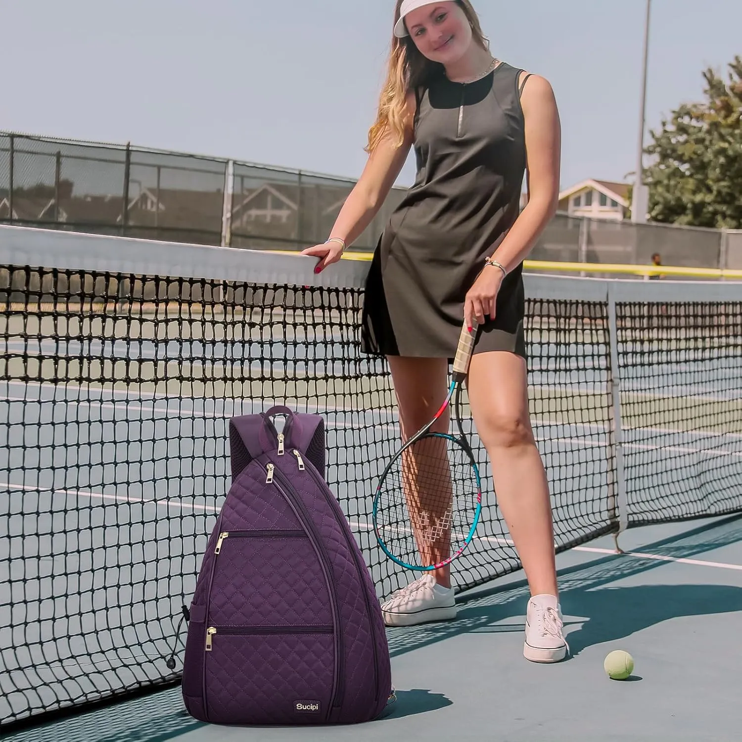 Sucipi Women's Pickleball Backpack - Quilted Crossbody Sling Bag for Tennis & Pickleball Paddle
