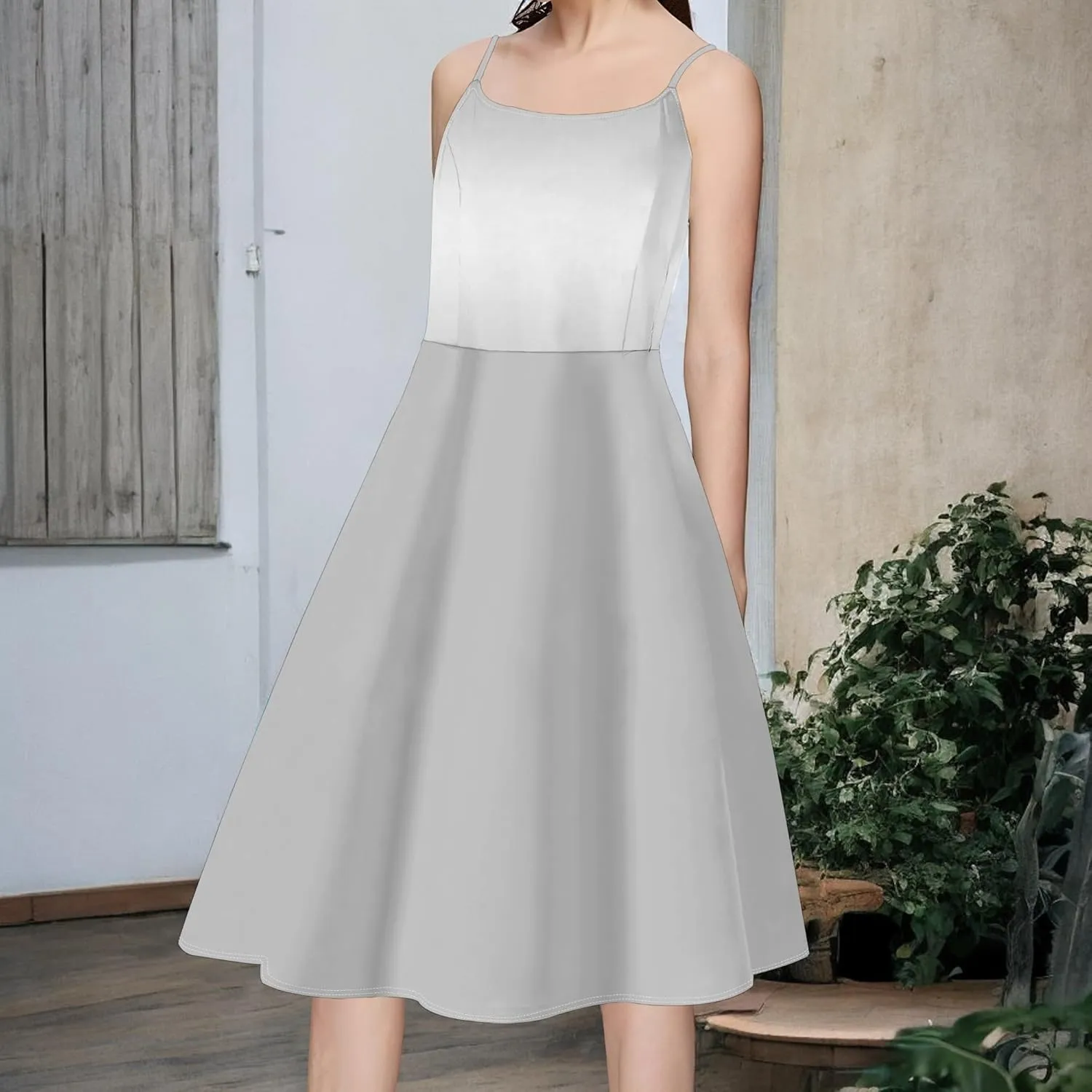 Summer Cami Midi Halter Tank Short Dress Off-Shoulder Backless Adjustable Shoulder Strap Knee-Length Sundress S-3XL