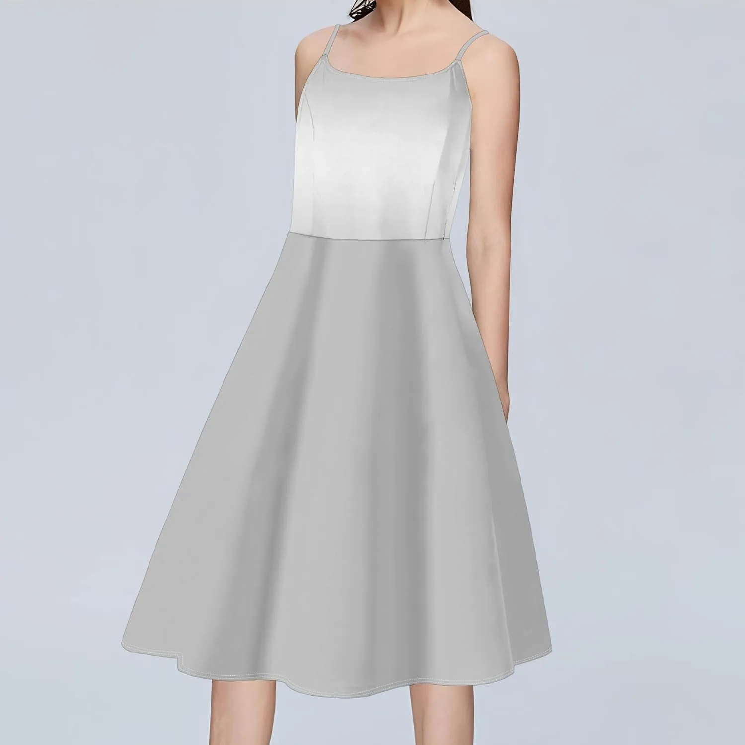 Summer Cami Midi Halter Tank Short Dress Off-Shoulder Backless Adjustable Shoulder Strap Knee-Length Sundress S-3XL